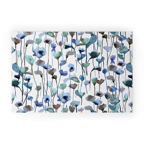 Ninola Design Watery Abstract Flowers Blue Welcome Mat