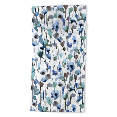 Ninola Design Watery Abstract Flowers Blue Beach Towel