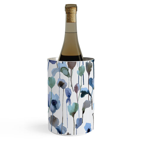 Ninola Design Watery Abstract Flowers Blue Wine Chiller