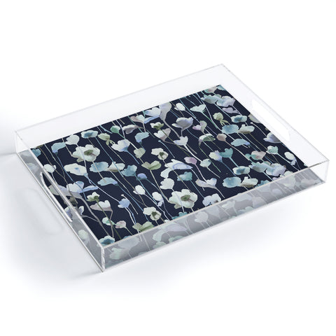Ninola Design Watery Abstract Flowers Navy Acrylic Tray