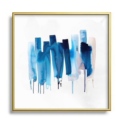 Ninola Design Watery stripes Blue Square Metal Framed Art Print