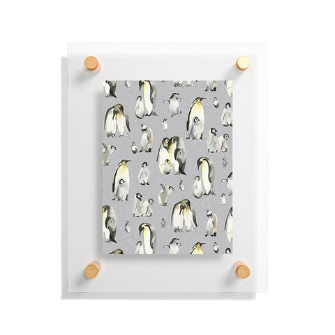 Ninola Design Winter Cute Penguins Gray Floating Acrylic Print