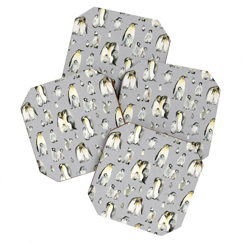Ninola Design Winter Cute Penguins Gray Coaster Set