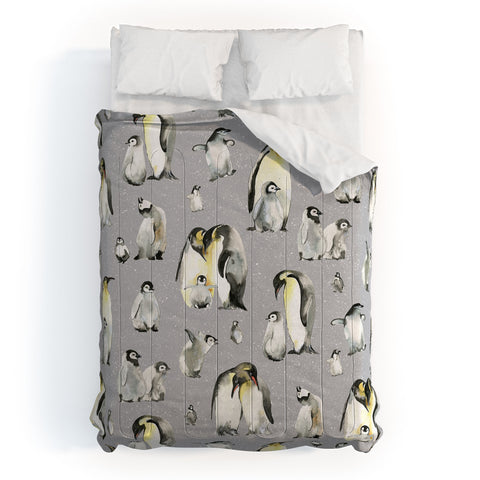 Ninola Design Winter Cute Penguins Gray Comforter