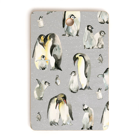 Ninola Design Winter Cute Penguins Gray Cutting Board Rectangle