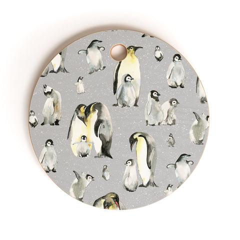 Ninola Design Winter Cute Penguins Gray Cutting Board Round