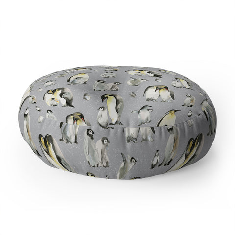 Ninola Design Winter Cute Penguins Gray Floor Pillow Round