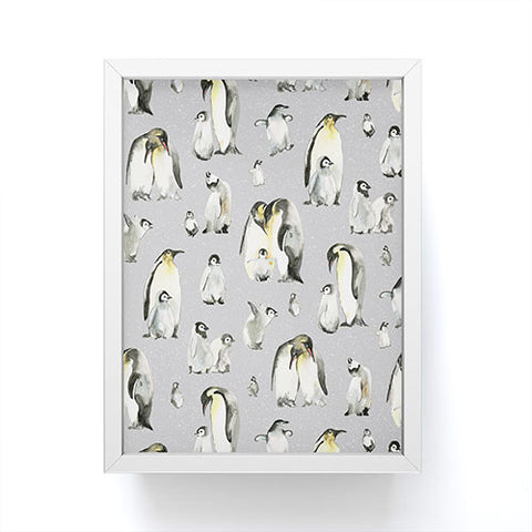 Ninola Design Winter Cute Penguins Gray Framed Mini Art Print