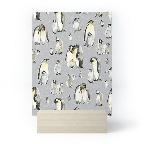Ninola Design Winter Cute Penguins Gray Mini Art Print