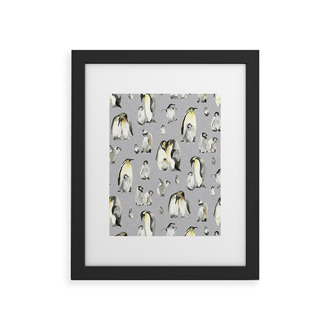 Ninola Design Winter Cute Penguins Gray Framed Art Print