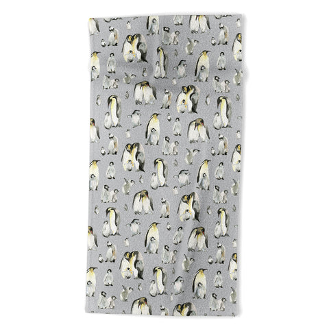 Ninola Design Winter Cute Penguins Gray Beach Towel