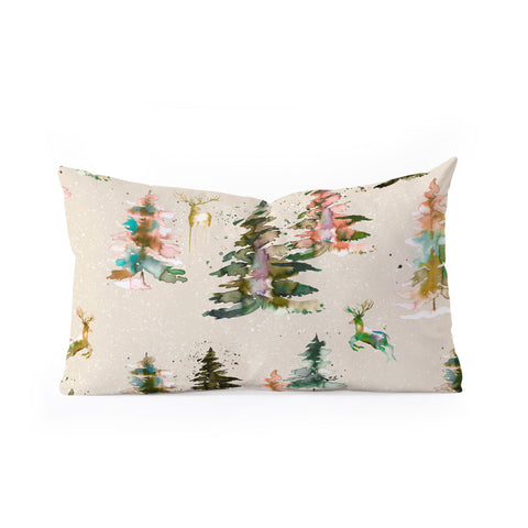 Ninola Design Winter deers forest Beige Oblong Throw Pillow