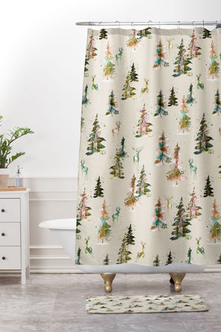 Ninola Design Winter deers forest Beige Shower Curtain And Mat