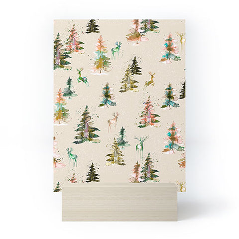 Ninola Design Winter deers forest Beige Mini Art Print