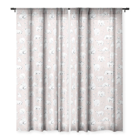 Ninola Design Winter Polar Bears Pink Sheer Window Curtain