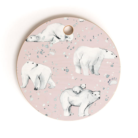 Ninola Design Winter Polar Bears Pink Cutting Board Round