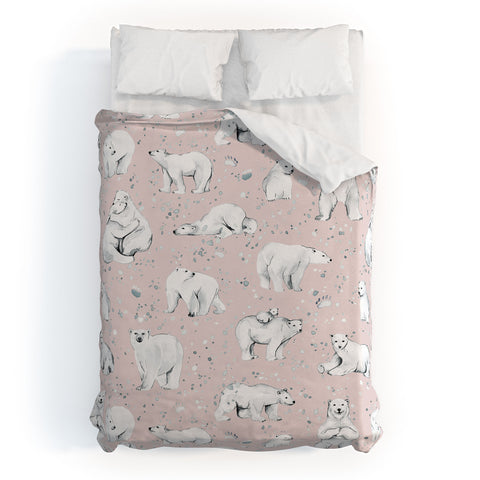 Ninola Design Winter Polar Bears Pink Duvet Cover