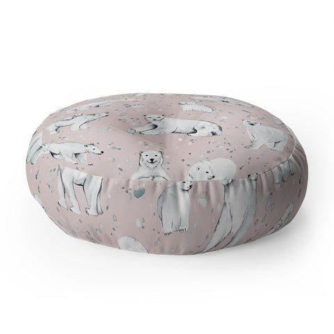 Ninola Design Winter Polar Bears Pink Floor Pillow Round