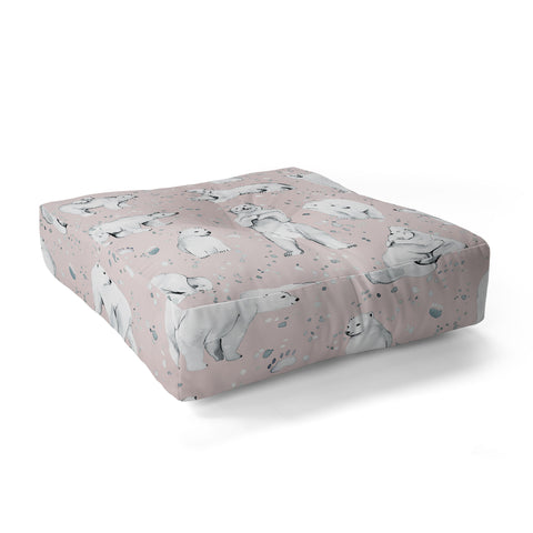 Ninola Design Winter Polar Bears Pink Floor Pillow Square