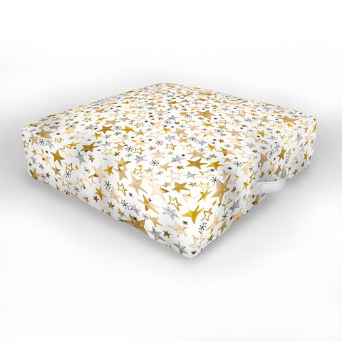 Ninola Design Winter stars holiday gold Outdoor Floor Cushion