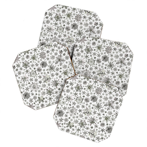 Ninola Design Winter Stars Snowflakes Gray Coaster Set