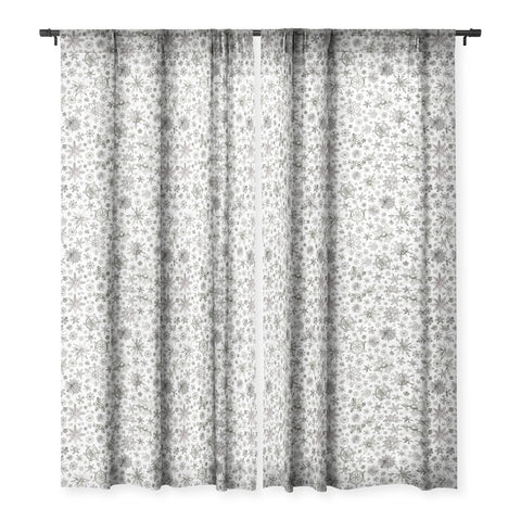 Ninola Design Winter Stars Snowflakes Gray Sheer Window Curtain