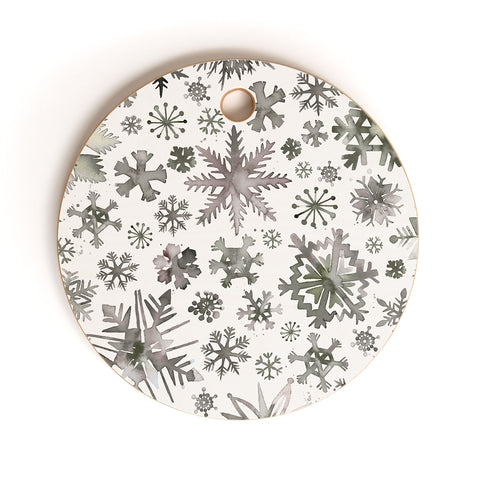 Ninola Design Winter Stars Snowflakes Gray Cutting Board Round