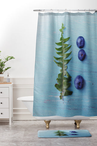 Olivia St Claire Blueberries and Fern Shower Curtain And Mat