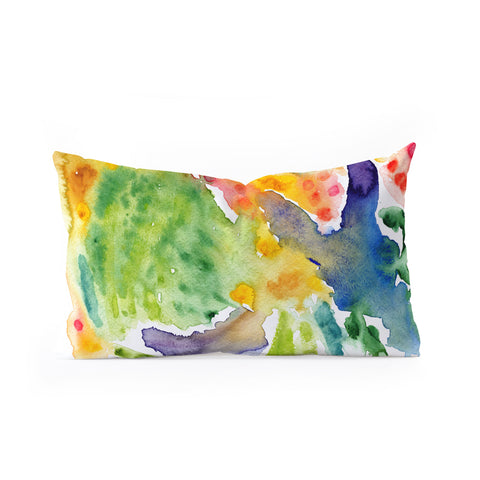 Olivia St Claire Happy Watercolor Oblong Throw Pillow