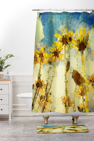 Olivia St Claire Happy Yellow Flowers Shower Curtain And Mat