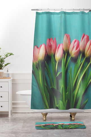 Olivia St Claire Lovely Pink Tulips Shower Curtain And Mat