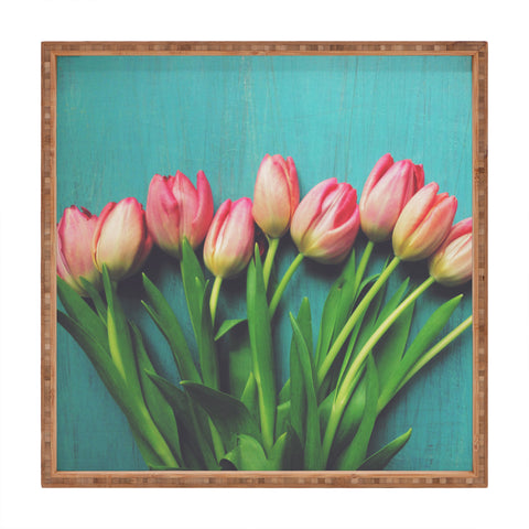 Olivia St Claire Lovely Pink Tulips Square Tray