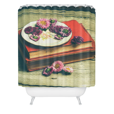Olivia St Claire Old Books and Asters Shower Curtain