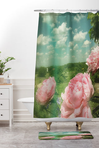Olivia St Claire Pink Peony Shower Curtain And Mat