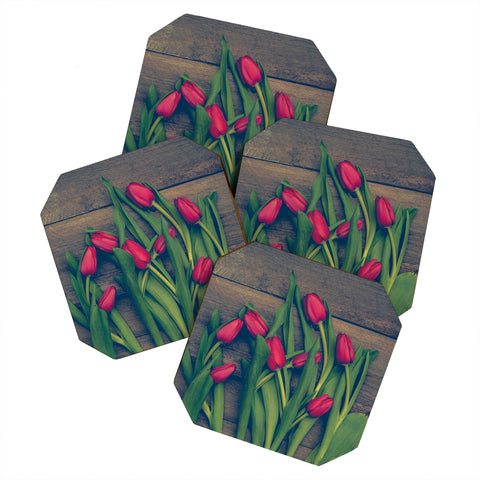 Olivia St Claire Red Tulips Coaster Set