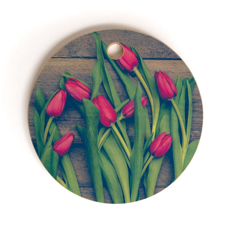 Olivia St Claire Red Tulips Cutting Board Round
