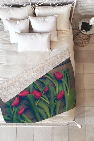 Olivia St Claire Red Tulips Fleece Throw Blanket