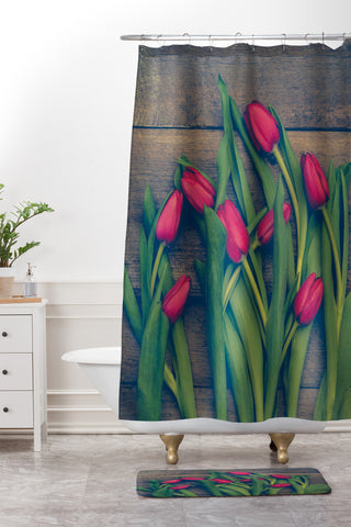 Olivia St Claire Red Tulips Shower Curtain And Mat
