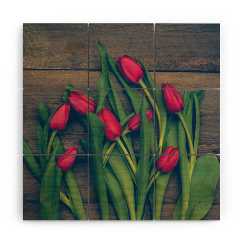 Olivia St Claire Red Tulips Wood Wall Mural