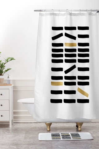 Orara Studio Black and Gold Abstract Shower Curtain And Mat
