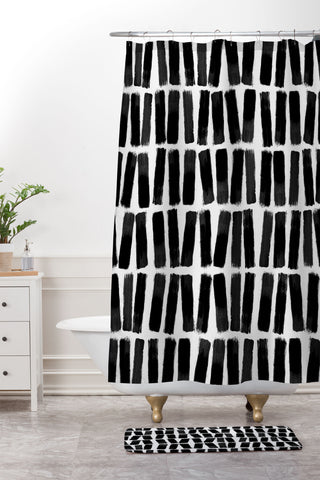 Orara Studio Black Brush Strokes Shower Curtain And Mat