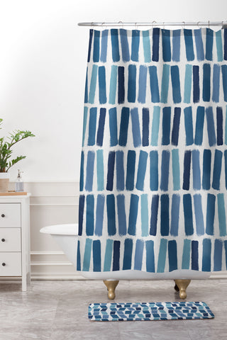 Orara Studio Blue Brush Strokes Shower Curtain And Mat
