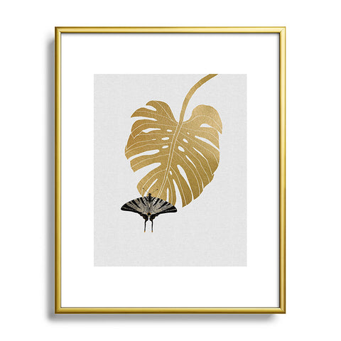 Orara Studio Butterfly and Monstera Leaf Metal Framed Art Print