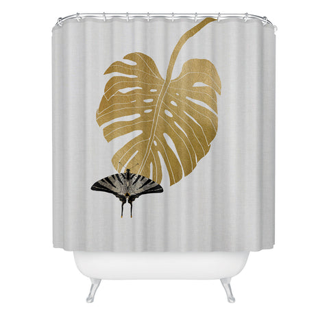 Orara Studio Butterfly and Monstera Leaf Shower Curtain
