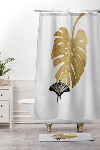 Orara Studio Butterfly and Monstera Leaf Shower Curtain And Mat