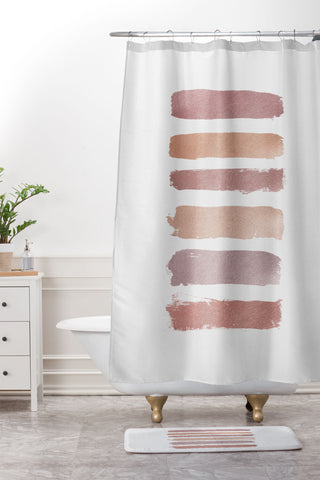 Orara Studio Dusty Rose Stripes Shower Curtain And Mat