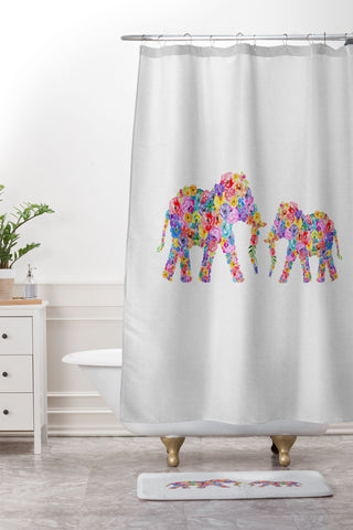 Orara Studio Floral Elephants Shower Curtain And Mat