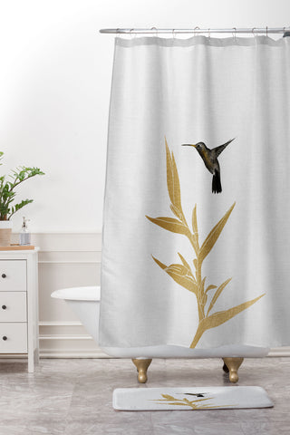 Orara Studio Hummingbird and Flower II Shower Curtain And Mat