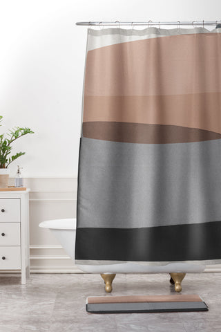 Orara Studio Modern Grey And Pink Shower Curtain And Mat