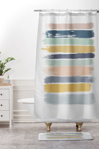 Orara Studio Pastel Stripes Shower Curtain And Mat